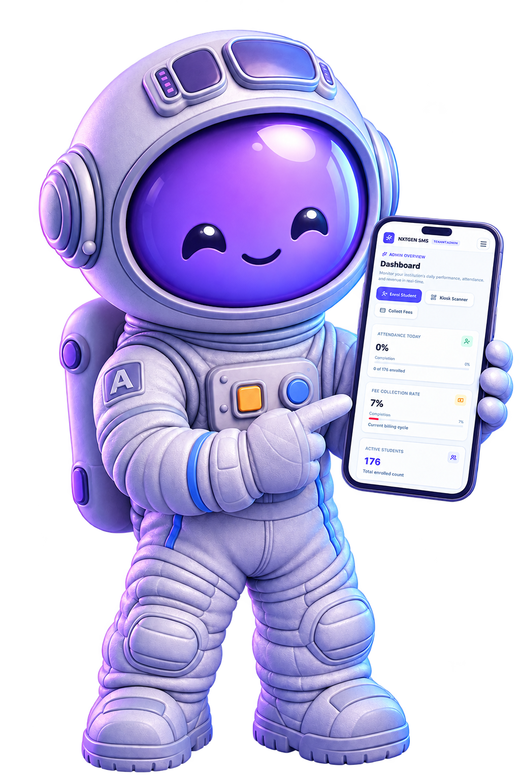 NXTGEN Space Mascot with dashboard